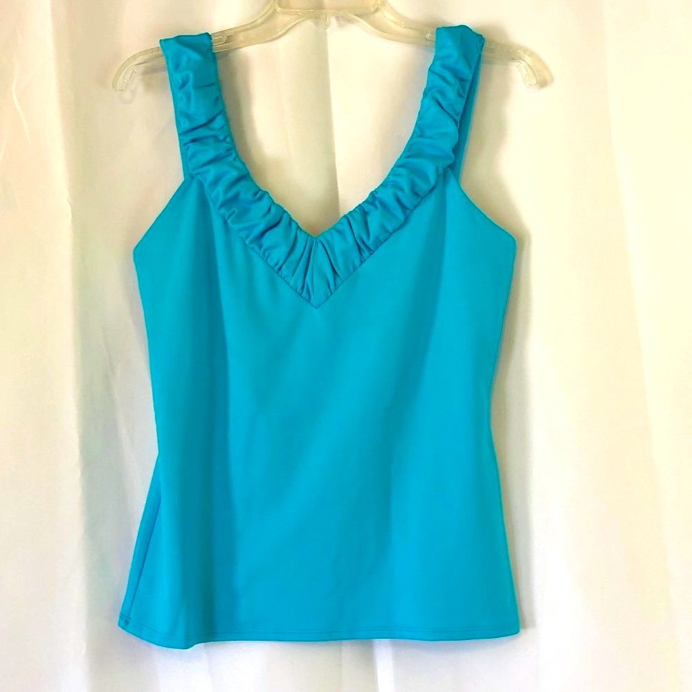 Boston Proper Blue Ruffle V-Neck Tank top